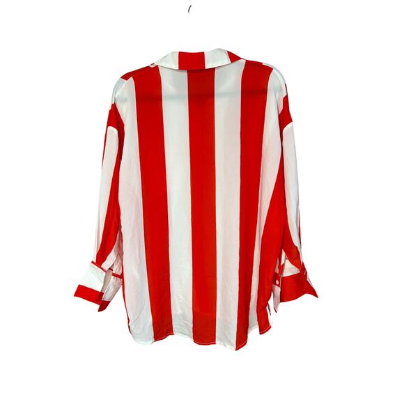 Big Hit Women’s Oversized Button-Up, Red White Sheer Stripe, Small, EUC - Picture 2 of 5